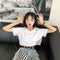 Img 9 - Women Korean Solid Colored All-Matching Loose V-Neck Short Feminine Bare Belly Sleeve T-Shirt Slim Look Student Tops