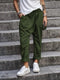 IMG 102 of Cotton Blend Women Europe Solid Colored Casual Pants Elastic Waist All-Matching Long Pants