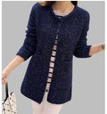 Korean Cardigan Mid-Length Pocket Loose Sweater Women Outerwear