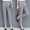 Img 2 - Loose Slim-Look Pants Women High Waist Cotton Blend Ankle-Length Casual Suit Slim-Fit Pants