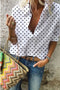 Img 8 - Europe Poker Dots Printed V-Neck Long Sleeved Shirt Loose Blouse