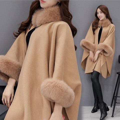 Korean Mid-Length Wool Coat Elegant Shawl Women Outerwear