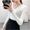 Img 6 - V-Neck Knitted Long Sleeved Slimming Fitted Warm Tops Vintage Slim-Look Women Sweater