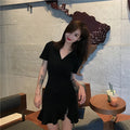 Img 3 - Niche Women Summer Korean Slimming V-Neck Short Sleeve Little Black High Waist Hip Flattering Dress