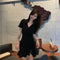 Img 3 - Niche Women Summer Korean Slimming V-Neck Short Sleeve Little Black High Waist Hip Flattering Dress