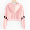 IMG 111 of Sweatshirt Europe Women Striped Long Sleeved Bare Belly Hooded Solid Colored Short T-Shirt Outerwear