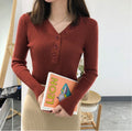 Img 15 - Women V-Neck Long Sleeved Slimming Solid Colored Tops Sweater