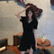 Img 5 - Niche Women Summer Korean Slimming V-Neck Short Sleeve Little Black High Waist Hip Flattering Dress