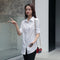 Img 3 - White Blouse Mid-Length Long Sleeved Korean Loose All-Matching Student bfShirt Plus Size Blue Pink Blouse
