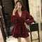 Img 1 - Women Loose High Waist Cross V-Neck Long Sleeved Strap Solid Colored Slim-Look A-Line Dress