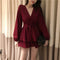 Img 6 - Women Loose High Waist Cross V-Neck Long Sleeved Strap Solid Colored Slim-Look A-Line Dress