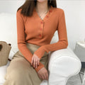 Img 12 - Women V-Neck Long Sleeved Slimming Solid Colored Tops Sweater