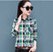 Img 11 - Summer Sunscreen Tops Slimming Korean Chequered Long Sleeved Plus Size Shirt Blouse