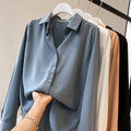 Img 4 - Women Korean Elegant Solid Colored Long Sleeved Tops Minimalist OL Chiffon Shirt Blouse