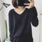 Img 12 - V-Neck Women Student Korean Loose Solid Colored Long Sleeved Tops Sweater