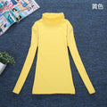 Solid Colored Long Sleeved T-Shirt Women High Collar Warm Matching Outerwear