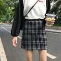 Women Korean Hip Flattering Skirt Chic Hong Kong Vintage Chequered High Waist A-Line Student Skirt