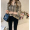 Img 2 - Long Sleeved Blouse Korean Loose Plus Size Lantern Chequered Tops Chiffon Blouse