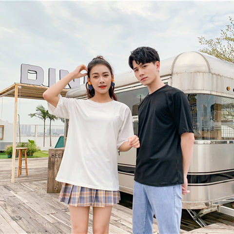 Img 3 - Uniform Men Women Korean Candy Solid Colored Loose Casual Mid-Length Half Sleeved Short Sleeve T-Shirt Tops Couple