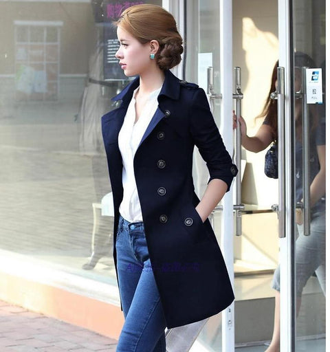 Women Coat Multicolor Slim Look Belt Mid-Length Windbreaker Outerwear