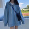 IMG 109 of Solid Colored Thin Long Sleeved Student Sweatshirt Women Korean Loose Hooded All-Matching Mid-Length Outerwear