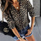 Europe Trendy Printed Leopard Stripes Button Women Long Sleeved Tops Blouse