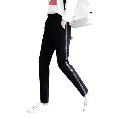 Img 5 - Striped Sport Pants Women Slim Look Plus Size Fit Korean All-Matching Loose Harem
