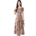 Img 5 - Trendy Floral Summer Women Short Sleeve Loose Slim-Look Round-Neck Mid-Length Dress
