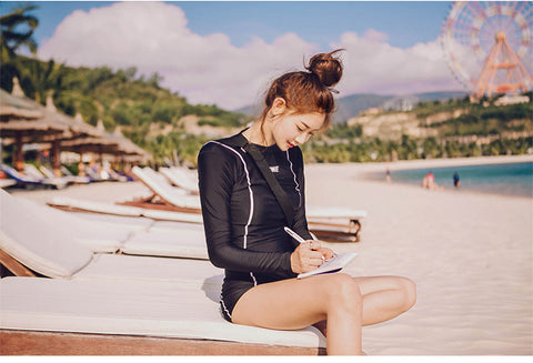 IMG 109 of Sporty Two Piece Slim Look Swimsuit Women Black Long Sleeved Korean ins Swimwear