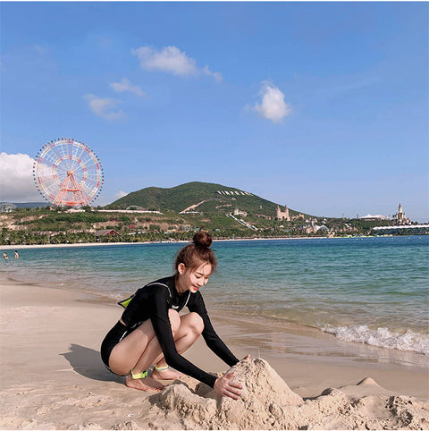 IMG 116 of Sporty Two Piece Slim Look Swimsuit Women Black Long Sleeved Korean ins Swimwear