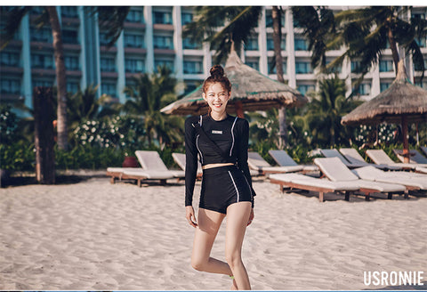 IMG 122 of Sporty Two Piece Slim Look Swimsuit Women Black Long Sleeved Korean ins Swimwear