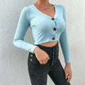 Img 2 - Europe Trendy Women V-Neck Blue Sweater Cardigan