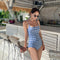Popular Fresh Looking Chequered Swimsuit Women One-Piece Sexy High Waist Bikini Spa Swimwear