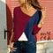 Spliced Tricolor Color-Matching Round-Neck Long Sleeved Casual T-Shirt Women Tops Plus Size T-Shirt