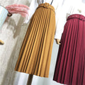 Img 4 - Solid Colored Belt Pleated Skirt Women Mid-Length All-Matching A-Line Skirt