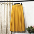 Img 16 - Solid Colored Belt Pleated Skirt Women Mid-Length All-Matching A-Line Skirt
