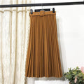 Img 9 - Solid Colored Belt Pleated Skirt Women Mid-Length All-Matching A-Line Skirt