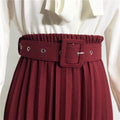 Img 13 - Solid Colored Belt Pleated Skirt Women Mid-Length All-Matching A-Line Skirt