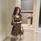 Img 4 - Korean Feminine Elegant Three Quarter Flare Sleeves Slim Look V-Neck Floral Chiffon Mid Length A-Line Dress