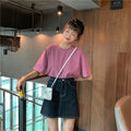 Img 13 - Summer Solid Colored All-Matching Short Sleeve T-Shirt Women INS Korean Loose Student Harajuku BF Minimalist Casual Tops