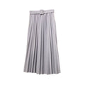 Img 5 - Solid Colored Belt Pleated Skirt Women Mid-Length All-Matching A-Line Skirt