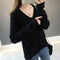 IMG 106 of Yarn Under Undershirt Women Loose Slim Look Solid Colored Long Sleeved Sweater Outerwear