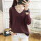 IMG 109 of Yarn Under Undershirt Women Loose Slim Look Solid Colored Long Sleeved Sweater Outerwear