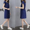 Summer Mid-Length Cotton Blend Dress Women V-Neck Pocket Lace Solid Colored Batwing Sleeve Slim Look Pocket Dress