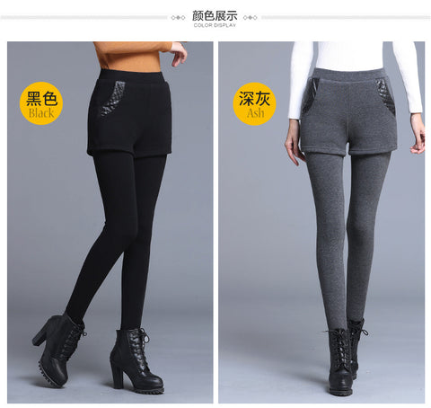 Img 6 - Thick Leggings Outdoor False Two-Piece High Waist Stretchable Skorts Leggings