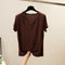 IMG 129 of Summer V-Neck Short Sleeve T-Shirt Korean Loose Slim Look Undershirt Modal Minimalist Plus Size Women Tops T-Shirt