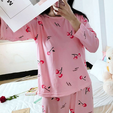 Img 4 - Korean Round-Neck Long Sleeved Pajamas Women Casual Cozy Loose Teens Loungewear Sets