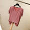 IMG 119 of Summer V-Neck Short Sleeve T-Shirt Korean Loose Slim Look Undershirt Modal Minimalist Plus Size Women Tops T-Shirt