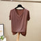 IMG 127 of Summer V-Neck Short Sleeve T-Shirt Korean Loose Slim Look Undershirt Modal Minimalist Plus Size Women Tops T-Shirt