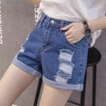Img 6 - Cotton High Waist Folded Ripped Denim Shorts Women Summer Korean Loose All-Matching Student Wide Leg Hot Pants
